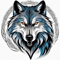 Angry Lone Wolf Tattoo,tempestuous lone wolf, symbol of unwavering determination and fierce independence. , color tattoo design, white clean background