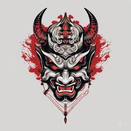 samurai hannya tattoo  simple color tattoo,white background,minimal