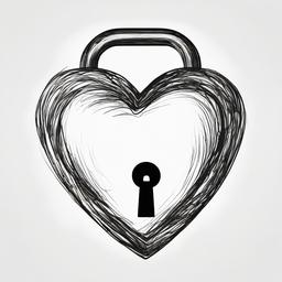 drawing of a heart with a lock  minimal rough sketch scribbles,doodles,black and white