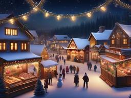 Christmas wallpaper - Winter village market with holiday stalls and twinkling lights  aesthetic background wallpaper