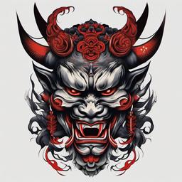 oni hannya tattoo  simple color tattoo,white background,minimal