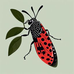 Spotted Lanternfly Clip Art - A spotted lanternfly on a plant,  color vector clipart, minimal style