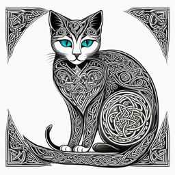 Celtic-inspired cat with knotwork patterns, a fusion of ancient symbolism and feline grace in a timeless design.  colored tattoo style, minimalist, white background