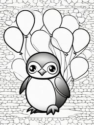 Penguin Coloring Pages - Penguin with colorful balloons flying above  simple coloring pages