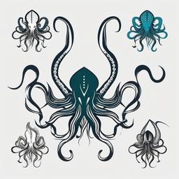 Squid Tattoos - Explore tattoos featuring the squid, a close relative of the octopus, for unique aquatic ink.  simple vector color tattoo,minimal,white background