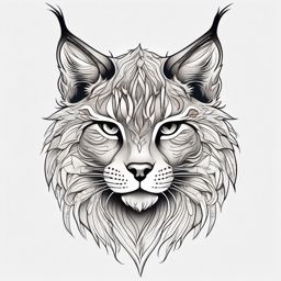 Lynx Tattoo - Mysterious lynx with its tufted ears, symbolizing stealth  few color tattoo design, simple line art, design clean white background