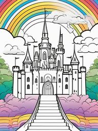 Rainbow Coloring Page - Rainbow merging into a magical castle.  easy,simple,minimal,coloring pages,black and white outline