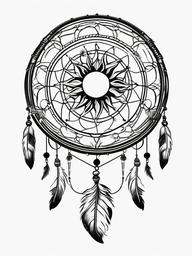 Sun and Moon Dream Catcher Tattoo - Tattoo combining a dream catcher with sun and moon motifs.  simple vector tattoo,minimalist,white background