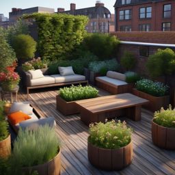 Cozy Urban Rooftop Garden - Make the most of limited space with a cozy urban rooftop garden. multicoloured, photo realistic, hyper detail, high resolution