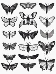 Matching Moth Tattoos - Collection of matching moth tattoos.  simple vector tattoo,minimalist,white background