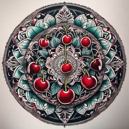 Cherries with intricate mandala patterns tattoo: Fusion of symmetry and nature.  simple color tattoo style