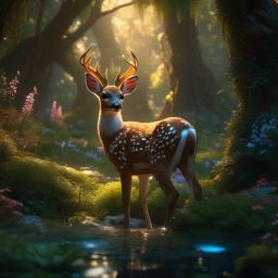 Nymph's Fawn in a Feywild Glade detailed matte painting, deep color, fantastical, intricate detail, splash screen, complementary colors, fantasy concept art, 8k resolution trending on artstation unreal engine 5