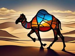 Stained Glass Camel - Camel walking through desert  