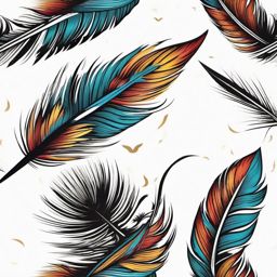 Flight of Ideas Feathers - Showcase the flight of ideas with a tattoo featuring feathered quills taking flight.  color tattoo designs,minimalist,vector,white background