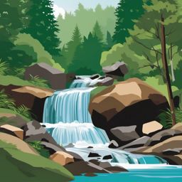 Trailside Waterfall clipart - A refreshing waterfall along the trail, ,vector color clipart,minimal