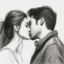 pencil sketch of kissing couple  minimal rough sketch scribbles,doodles,black and white