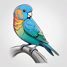 Parrotlet Tattoo - Playful parrotlet on a colorful perch  few color tattoo design, simple line art, design clean white background