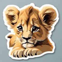 Lion Cub Sticker - An adorable lion cub with a curious expression. ,vector color sticker art,minimal