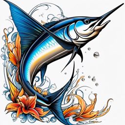 Marlin Tattoos,a collection of tattoos dedicated to the thrilling marlin, each telling a unique fishing tale. , color tattoo design, white clean background