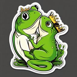 Frog Prince Kissing Sticker - The frog prince sharing a magical kiss. ,vector color sticker art,minimal