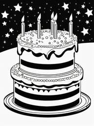 Birthday Cake with Stars Coloring Pages - Sparkling Stars on Top of the Cake  minimal black outline printable sheet, coloring page