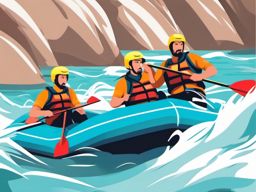 River Rafting Thrilling Rapids Adventure Clipart - Rafters navigating thrilling whitewater rapids.  color vector clipart, minimal style