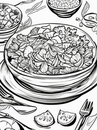 Food Coloring Pages - Bowl of salad with veggies and croutons  simple coloring pages