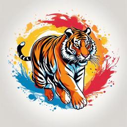 Tiger pouncing  colors,professional t shirt vector design, white background
