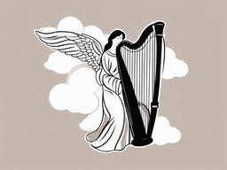 Angel clipart - angel playing a harp in the clouds  color,minimalist,vector clipart