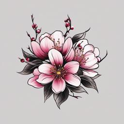 black cherry blossom tattoo  simple vector color tattoo