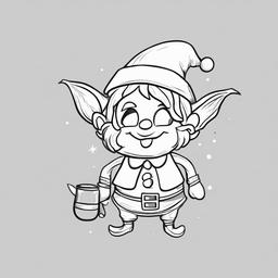 drawing of christmas elf  minimal rough sketch scribbles,doodles,black and white