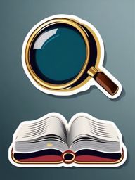 Book and Magnifying Glass Sticker - Open book with a magnifying glass, ,vector color sticker art,minimal