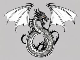 3 Headed Dragon Tattoo - Tattoos featuring a dragon with three heads, often symbolizing power.  simple color tattoo,minimalist,white background