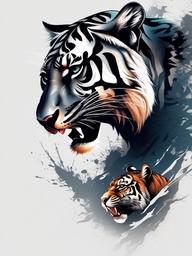 Panther and Tiger Tattoo-Epic tattoo design featuring a combination of a panther and a tiger, emphasizing strength and fierceness.  simple color tattoo,white background