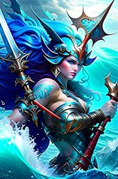 triton paladin, naida coralblade, wielding a trident and commanding the ocean's fury to thwart aquatic threats. 