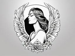 Angel with Dove Tattoo-Creative and symbolic tattoo featuring both an angel and a dove, capturing themes of peace and spirituality.  simple color tattoo,white background