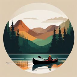 Canoeing in a Wilderness Lake Clipart - A canoe paddling in a remote wilderness lake.  color vector clipart, minimal style