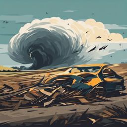 Tornado aftermath sticker- Destruction and recovery, , sticker vector art, minimalist design