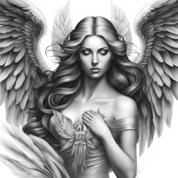 guardian angel tattoo black and white design 