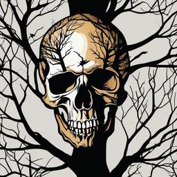skull in tree tattoo  simple vector color tattoo