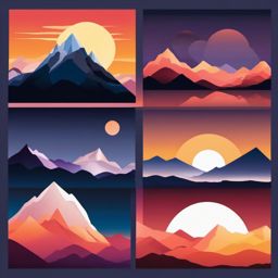 Sunset over Snowy Mountain Peaks clipart - A stunning snowy sunset, ,vector color clipart,minimal