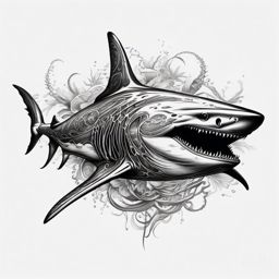 Skeleton Shark Tattoo,a captivating tattoo capturing the essence of a skeleton shark, symbolizing the mystery of the deep sea. , tattoo design, white clean background