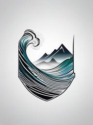 Mountain Wave Tattoo - Embrace nature's harmony with a tattoo featuring both mountains and waves.  simple vector color tattoo,minimal,white background