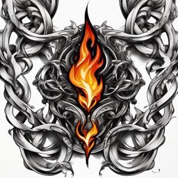 Chains with fiery flames ink: Symbolizing the intensity and passion within.  black white tattoo, white background