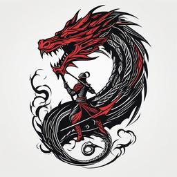 Dragon Slayer Tattoo - Bold and powerful tattoo representing a dragon slayer.  simple color tattoo,minimalist,white background