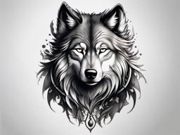 Wolf Face Tattoo,striking tattoo focused on the enigmatic face of a wolf, gaze that pierces the soul. , tattoo design, white clean background