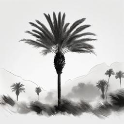 drawing of a date palm tree  minimal rough sketch scribbles,doodles,black and white