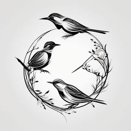 Three Bird Tattoo - Design with three birds  minimal tattoo design, white background