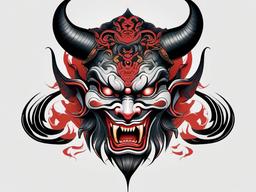 Asian Demon Tattoo-Artistic and traditional tattoo featuring a demon in an Asian-inspired style, showcasing cultural aesthetics.  simple color tattoo,white background