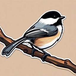 Chickadee Sticker - A sweet chickadee perched on a twig. ,vector color sticker art,minimal